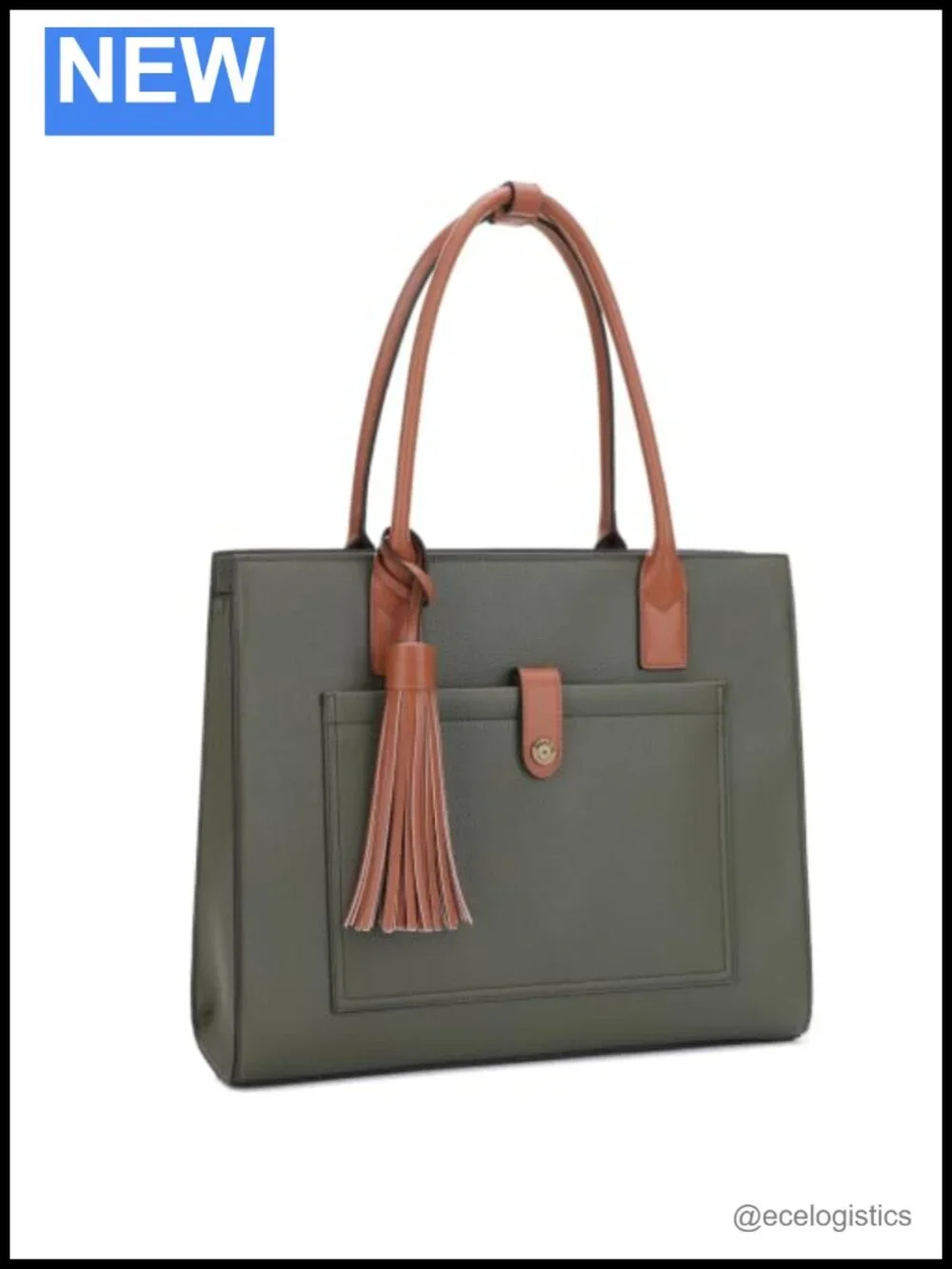 Bonded Leather Tote Bag Lockable Compartment Laptop Work Bag 14